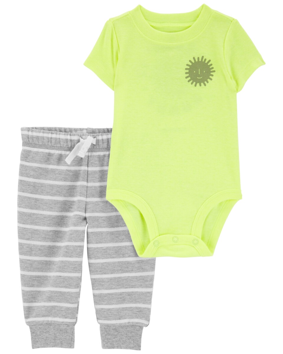 Set dos piezas de algodón, pantalón y body estampado sol 