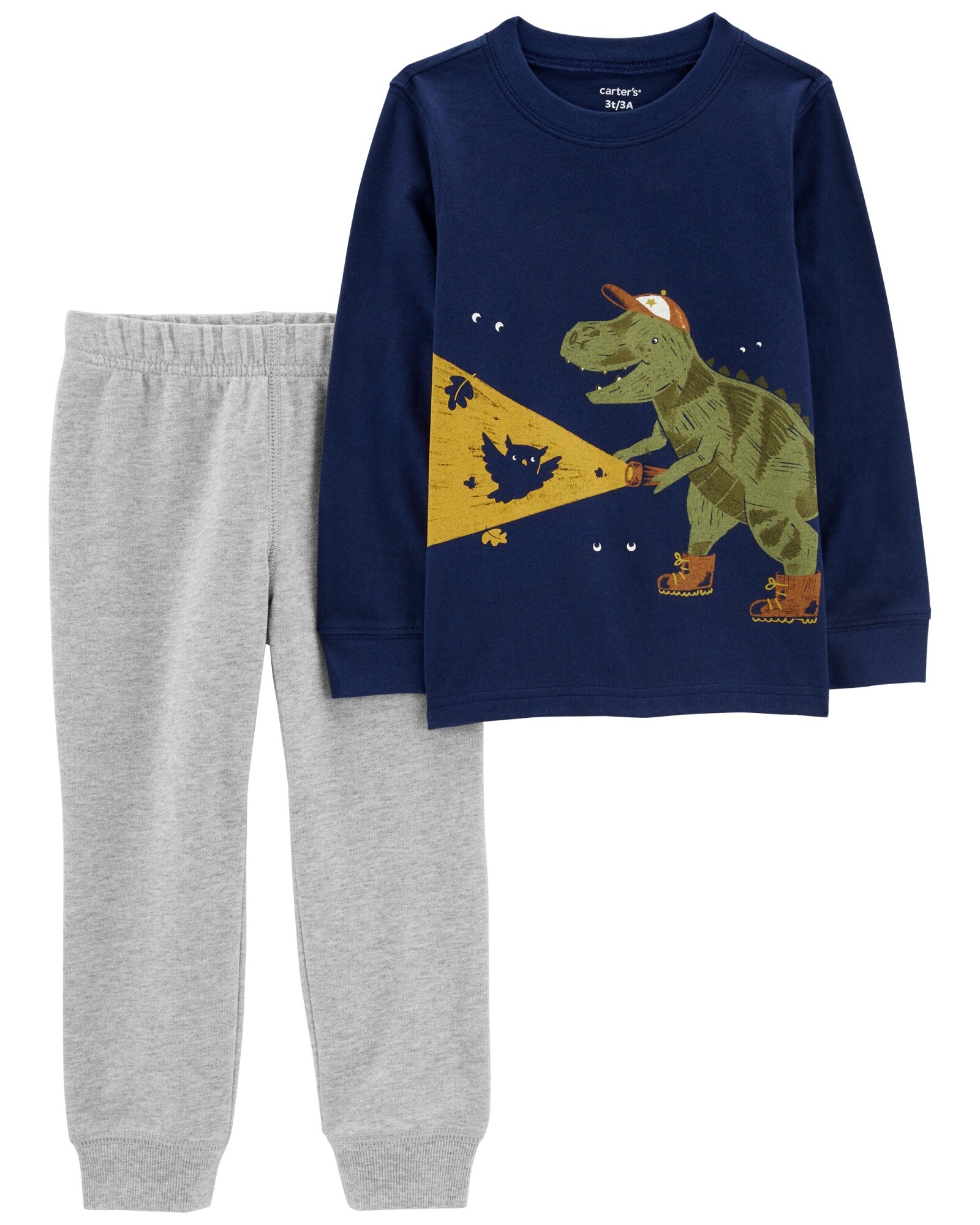 Set dos piezas pantalón y remera manga larga con estampa dinosaurio de algodón Sin color