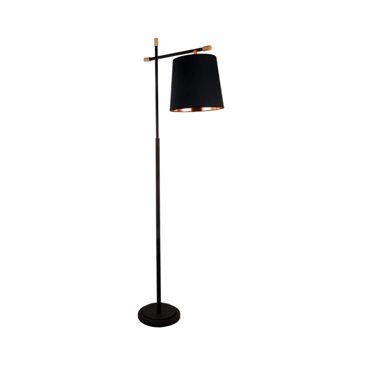 Luminaria de pie pantalla negra y detalles en madera E27 163cm 