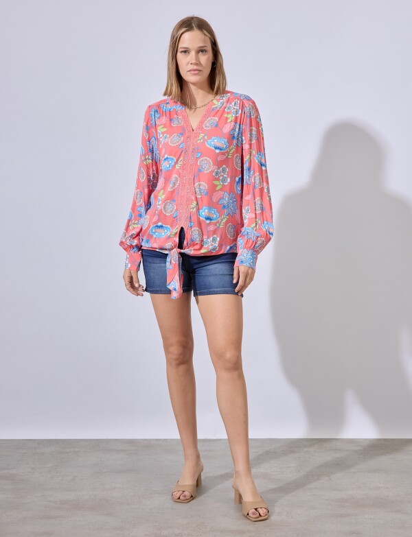 Blusa Puntilla Nudo CORAL/MULTI