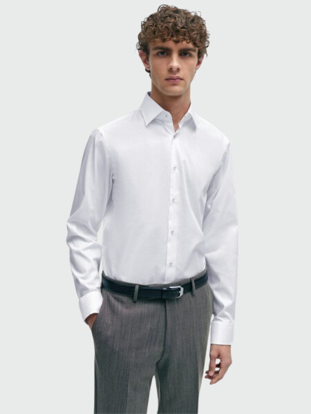 BOSS - Camisa regular fit de algodón de fácil planchado, H-JOE-KENT Blanco
