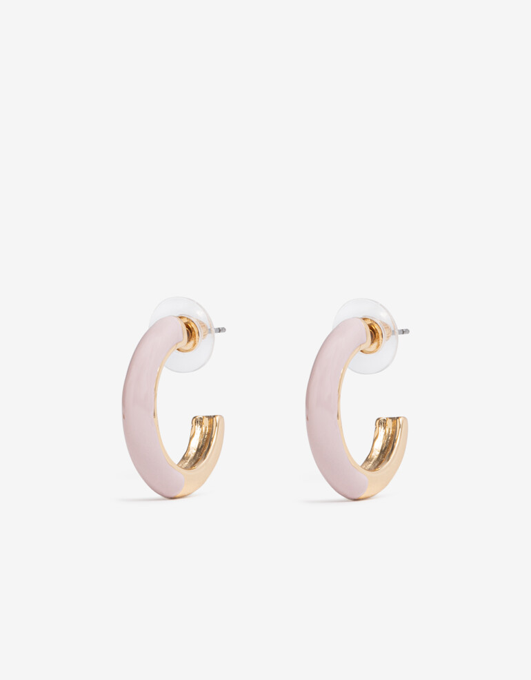 Aros Argollas Color Argollas De Metal Esmaltadas Bañado En Oro - Rosa Claro