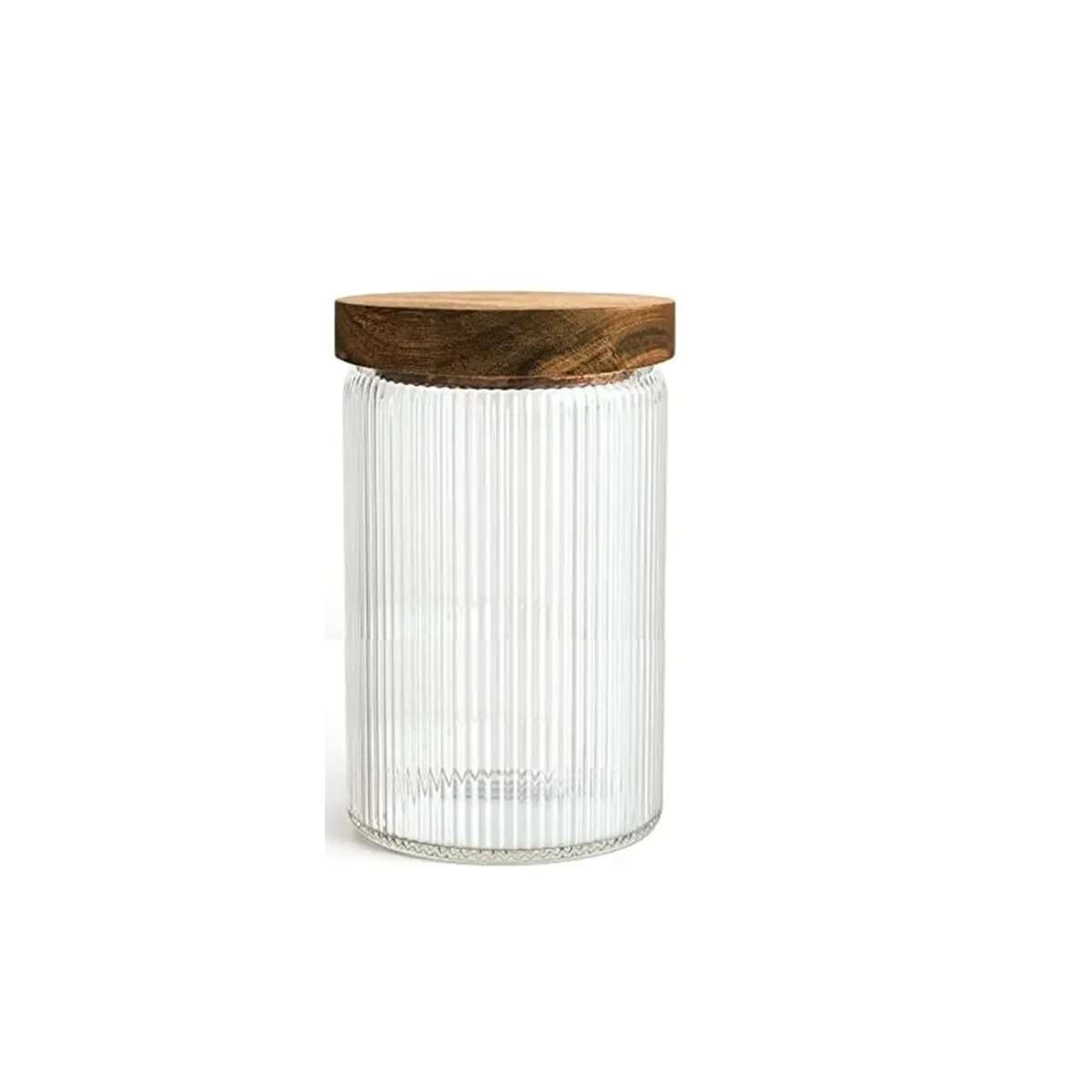 Frasco de vidrio con tapa de madera - Mediano 9x20cm - Sc 