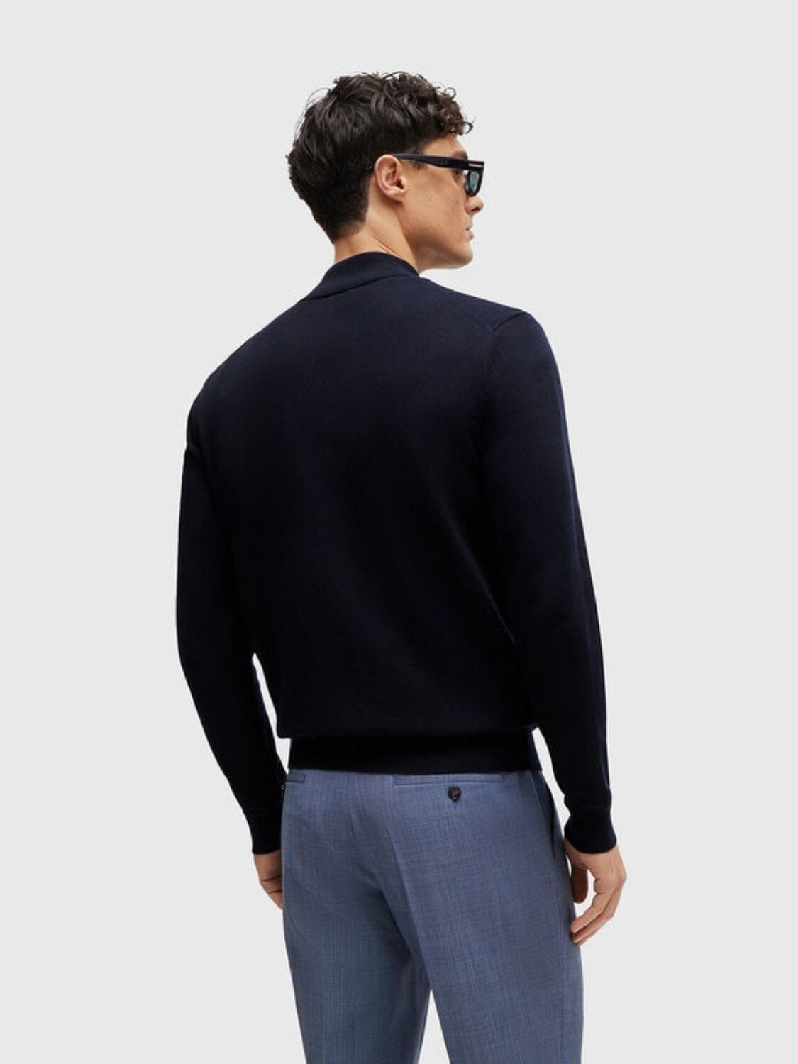 BOSS Black - Cárdigan Algodón Cierre Cremallera y Logo Azul Oscuro