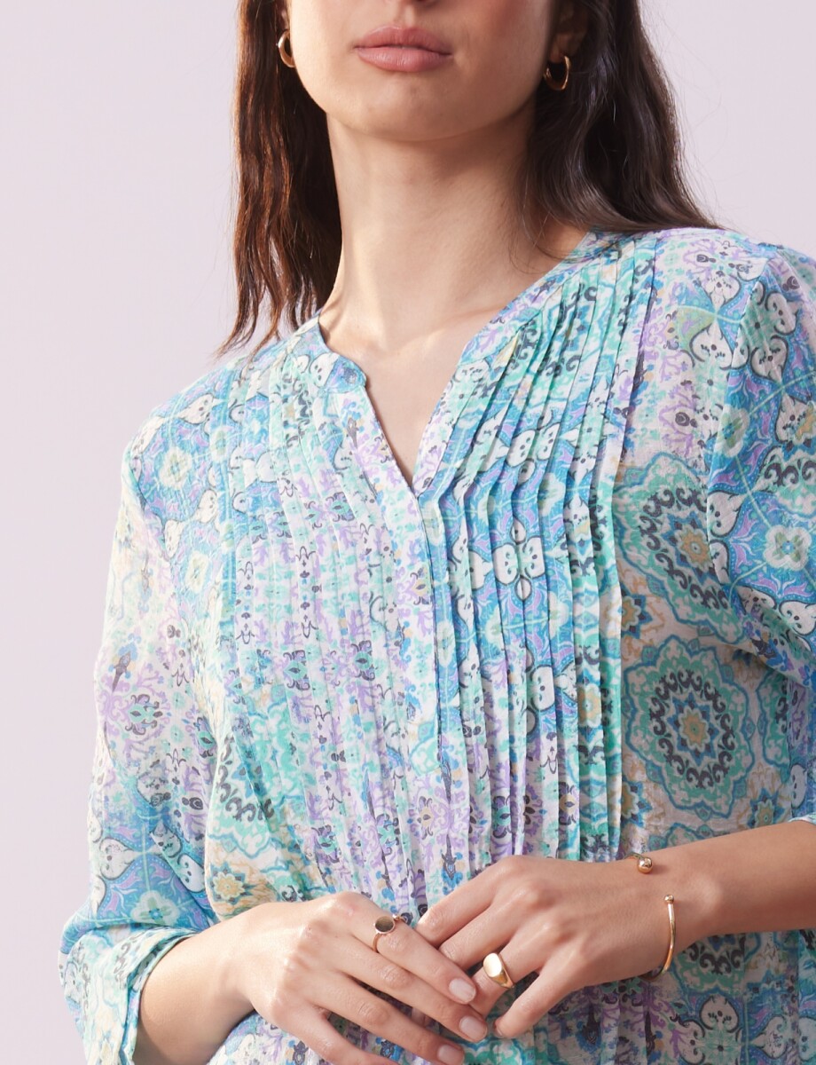 Blusa Plisada - Multi/verde Agua 