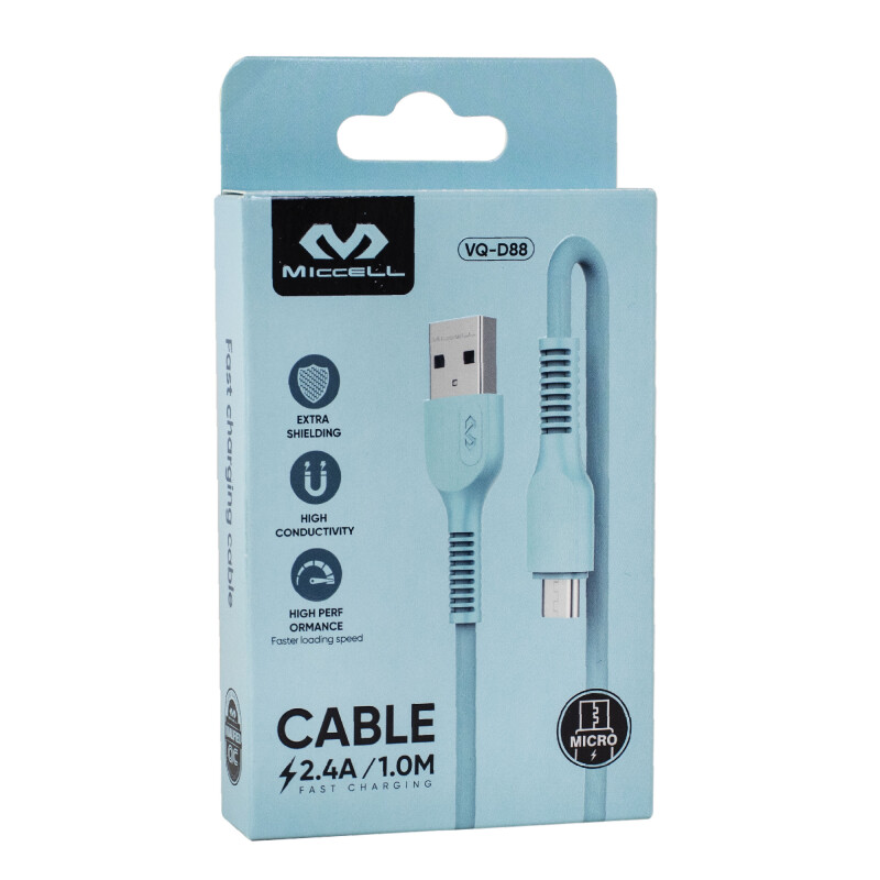Cable Micro Usb Miccel 2.4a 1.0m Celeste Cable Micro Usb Miccel 2.4a 1.0m Celeste
