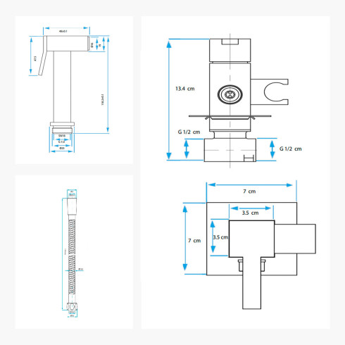 Juego Completo De Ducha Higienica Cuadrada, Mezcladora (Agua Fria Y Caliente) De Empotrar Y Flexible De Acero Inox. Aqualia 000