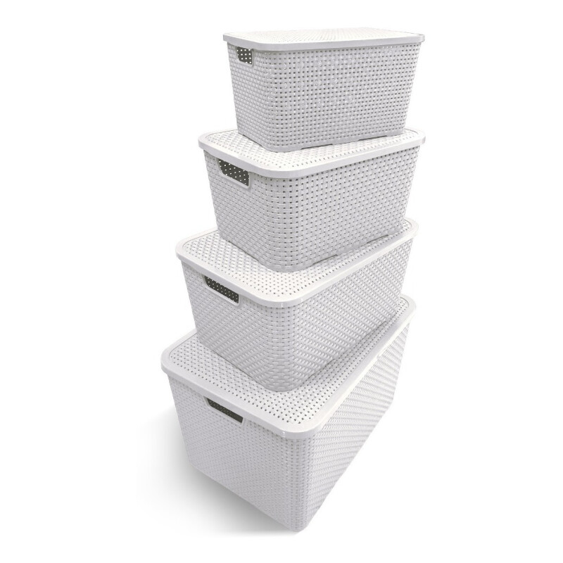 Caja Cesto Canasto Organizador Rattan 40lts Tapa - Blanco Caja Cesto Canasto Organizador Rattan 40lts Tapa - Blanco