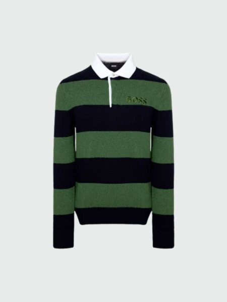 BOSS - Buzo polo a rayas confeccionado en algodón, PAROMA Azul Oscuro