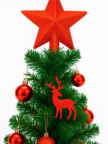 ARBOL SET CON BOLAS Y LUCES ROJO