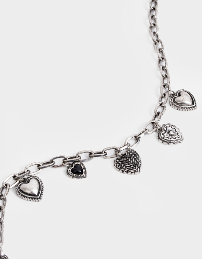 Collares Cortos Antique Silver Collar Corto Corazones Antique - Plateado Antique Silver