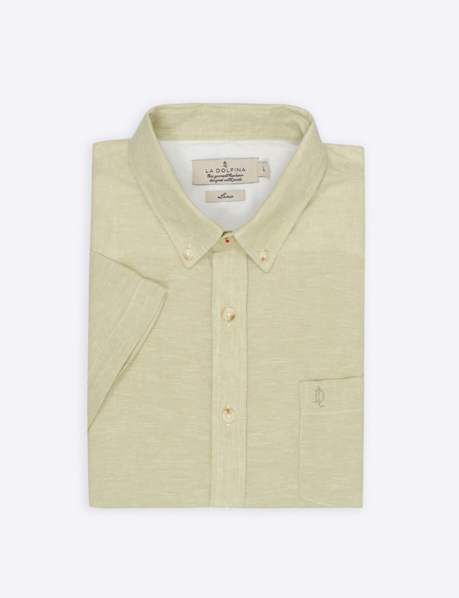Camisa lino m/c lisa verde