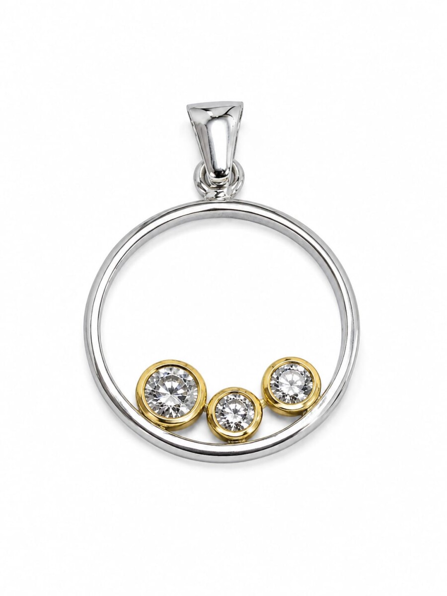 Colgante plata y lamina de oro circulo con tres zirconias 