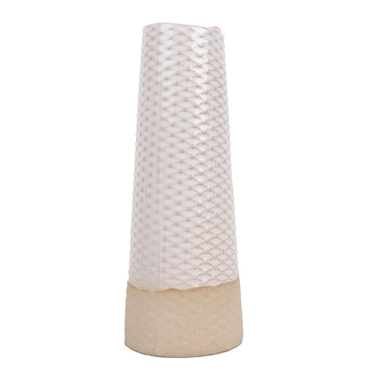 FLORERO LARGO DE RED D6x16CM CERAMICA BLANCO/NATURAL 