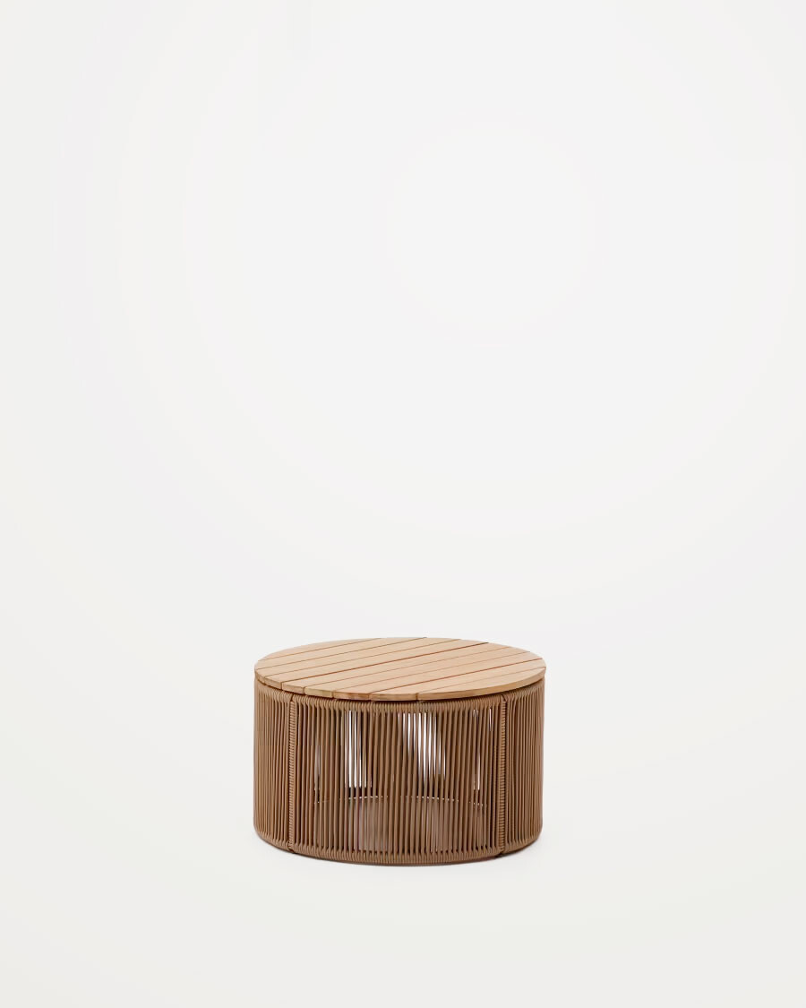 Mesa de centro Dandara de acero, cuerda beige y madera maciza de acacia Ø60 FSC 100% Mesa de centro Dandara de acero, cuerda beige y madera maciza de acacia Ø60 FSC 100%