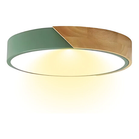 Luminaria Plafon Led Diám 30cm Metal Y Madera Luz cálida Verde