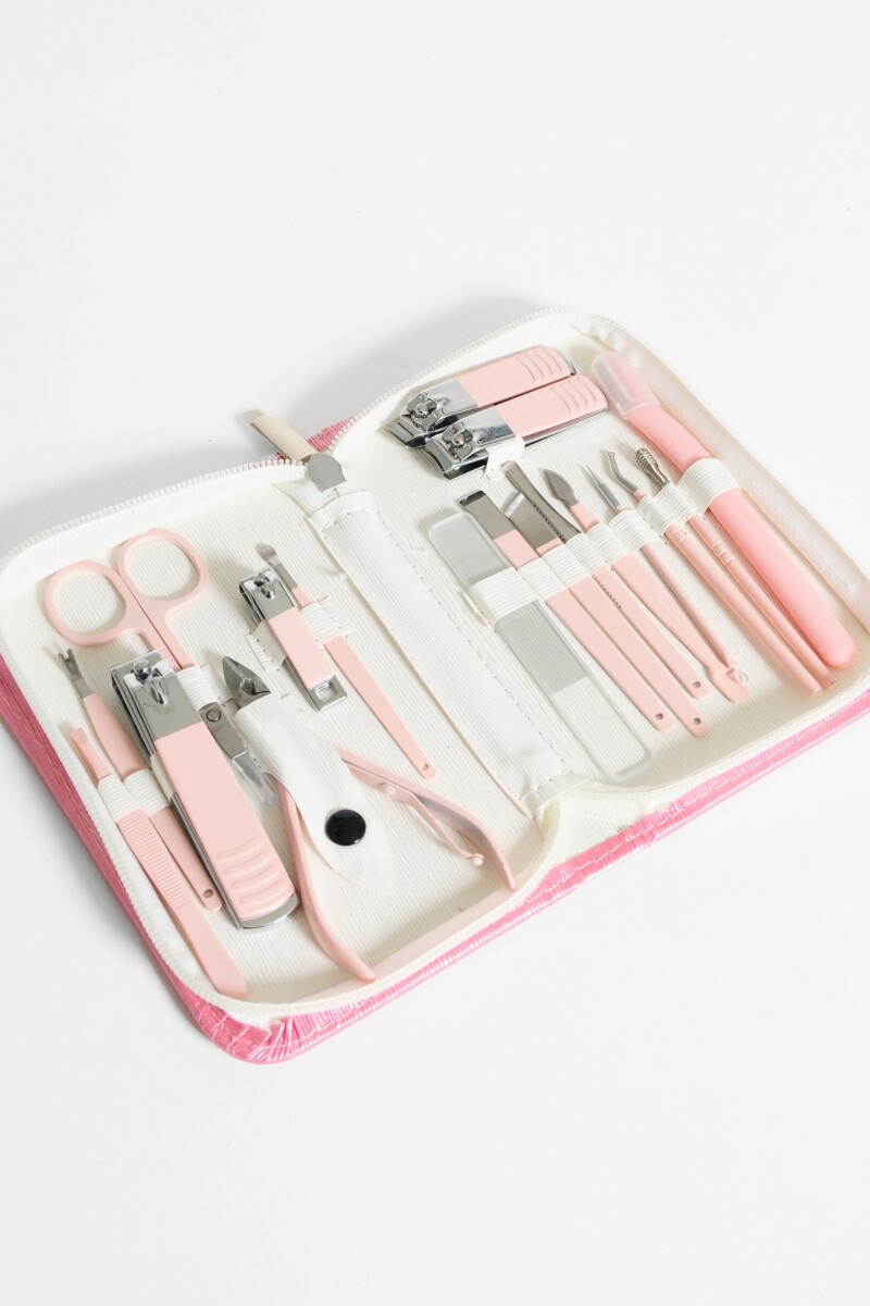 Set manicura acero con estuche rosa