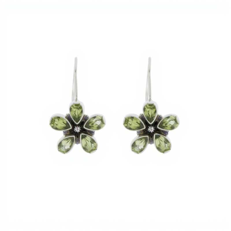 Caravanas Flores-Plata rodinada 925-Piedra Peridoto-CA2000 conpiedra