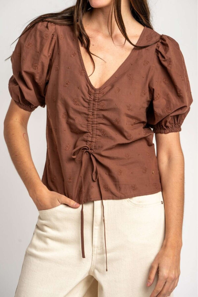 Blusa Bordada Frunces - Mocha 