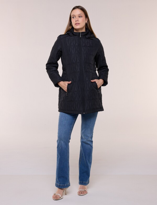 Campera Larga Capitoneada Con Capucha Desmontable NEGRO
