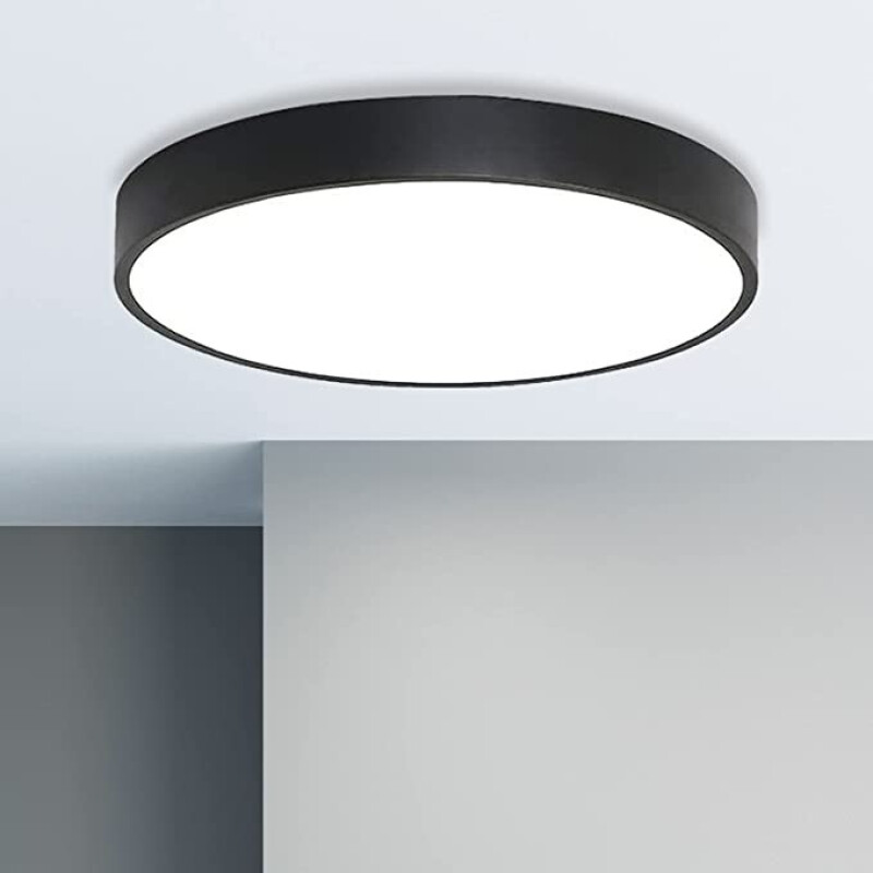 Luminaria Plafon Led Circular 30cm Metal Iluminacion Luz Negro