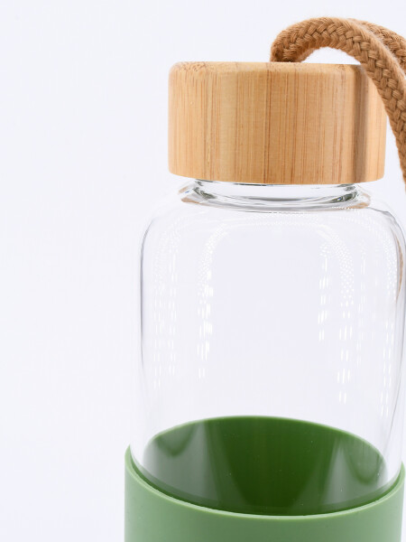 BOTELLA VIDRIO CON BASE SILICONA VERDE