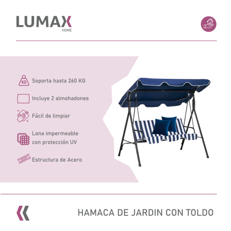 Hamaca Jardín Lumax con Toldo Hierro Exterior Azul/Blanco