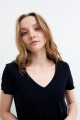 Remera m/c con broderie en cuello AZUL