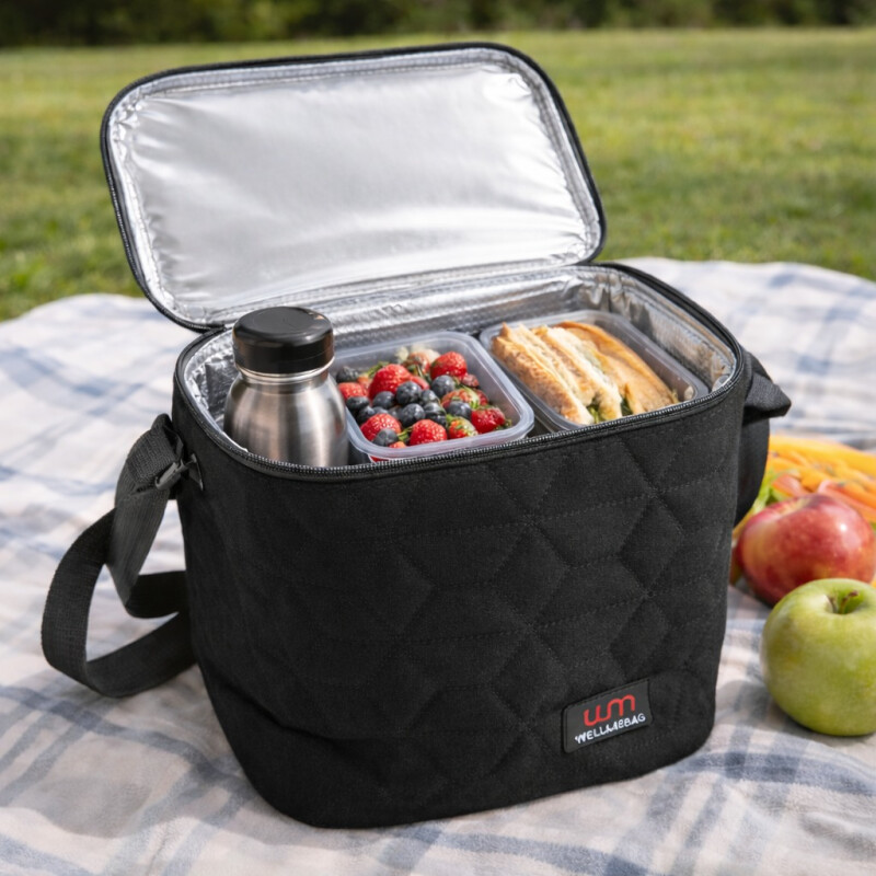 Lunchera Térmica Impermeable con Correa Ajustable Modelo Cuadrado Negra