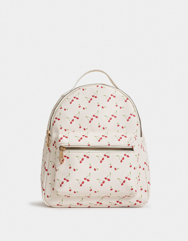 Mochilas Urbanas Romántico Mochila Estampada Cherry - Blanco Crudo
