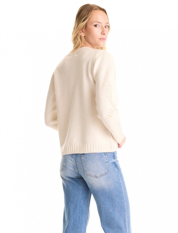 Buzo Bordado Floral & Tacto Soft BEIGE CLARO