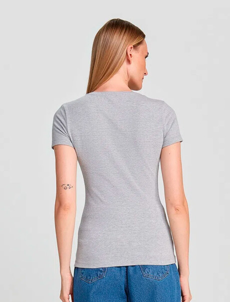 CAMISETA BÁSICA MANGA CORTA CUELLO EN V GRIS