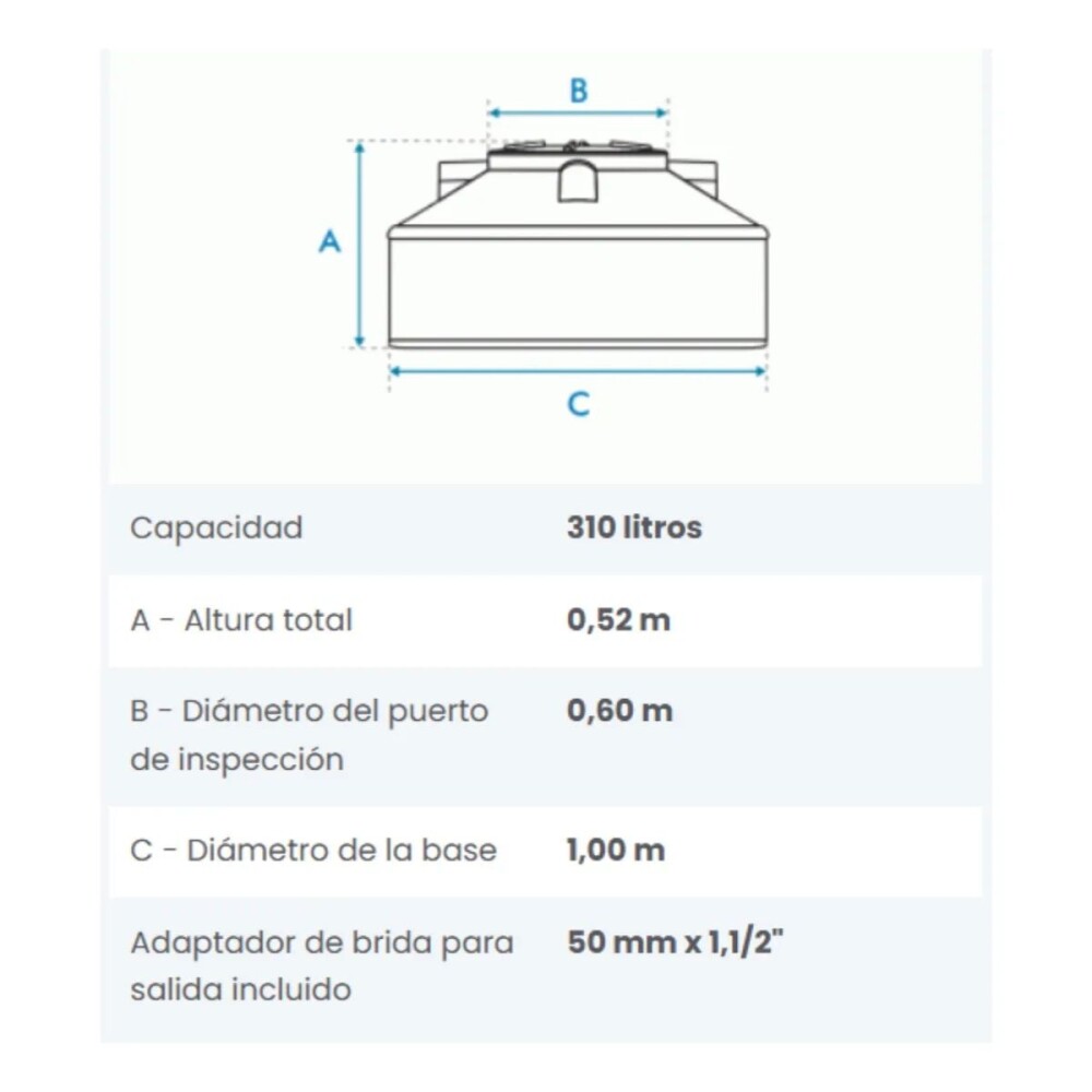 Tanque de Agua Polietileno Fortlev 310 L tapa rosca Tanque De Agua Polietileno Fortlev 310 L Tapa Rosca