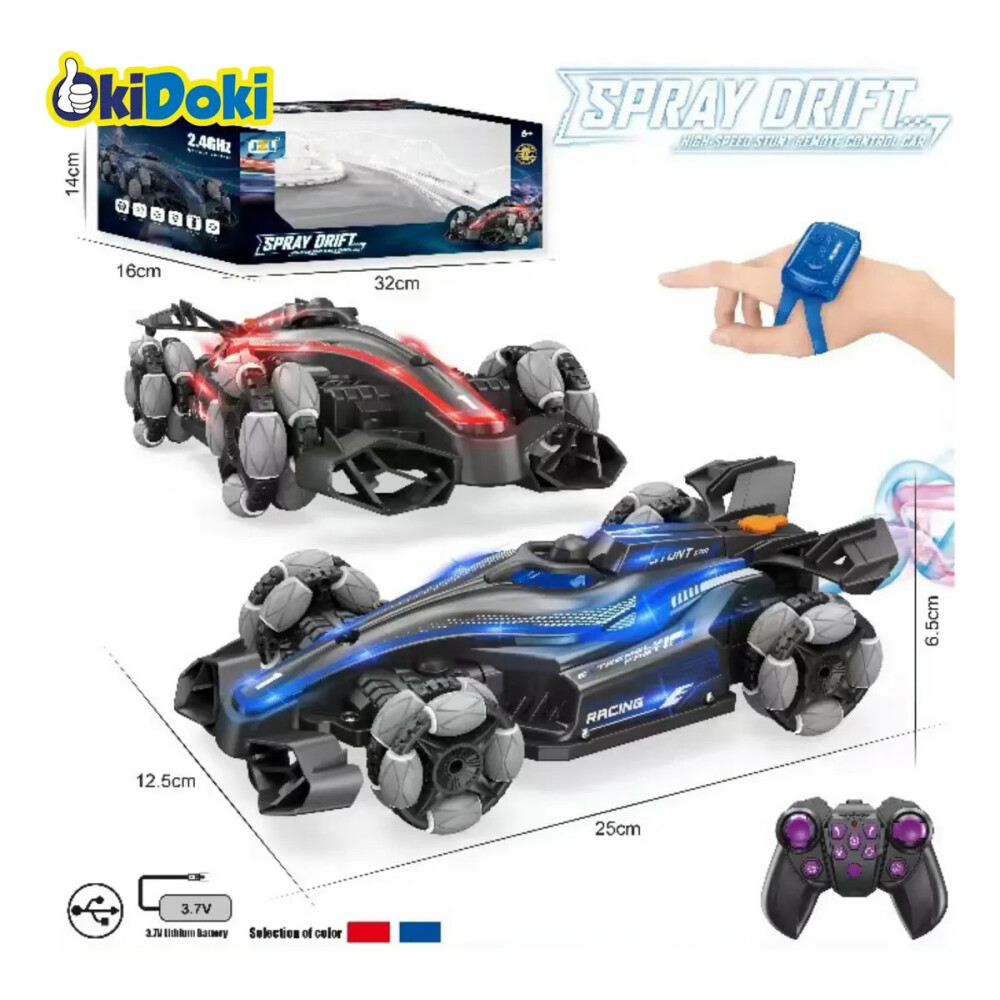Auto de carreras a control remoto, doble control, efecto humo y luces LED Azul