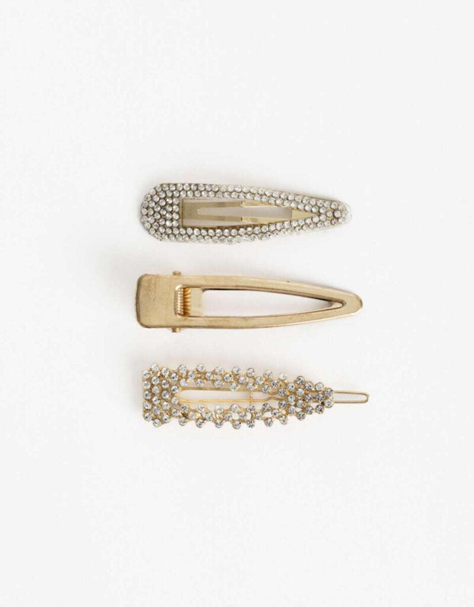 Set De Hebillas Con Strass - Dorado 