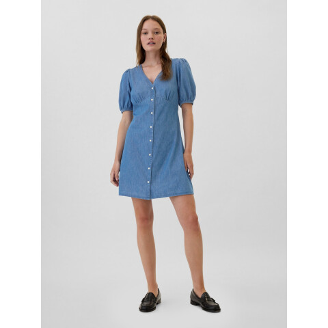 V-BUTTON FRONT SS DRESS DNM MEDIUM WASH
