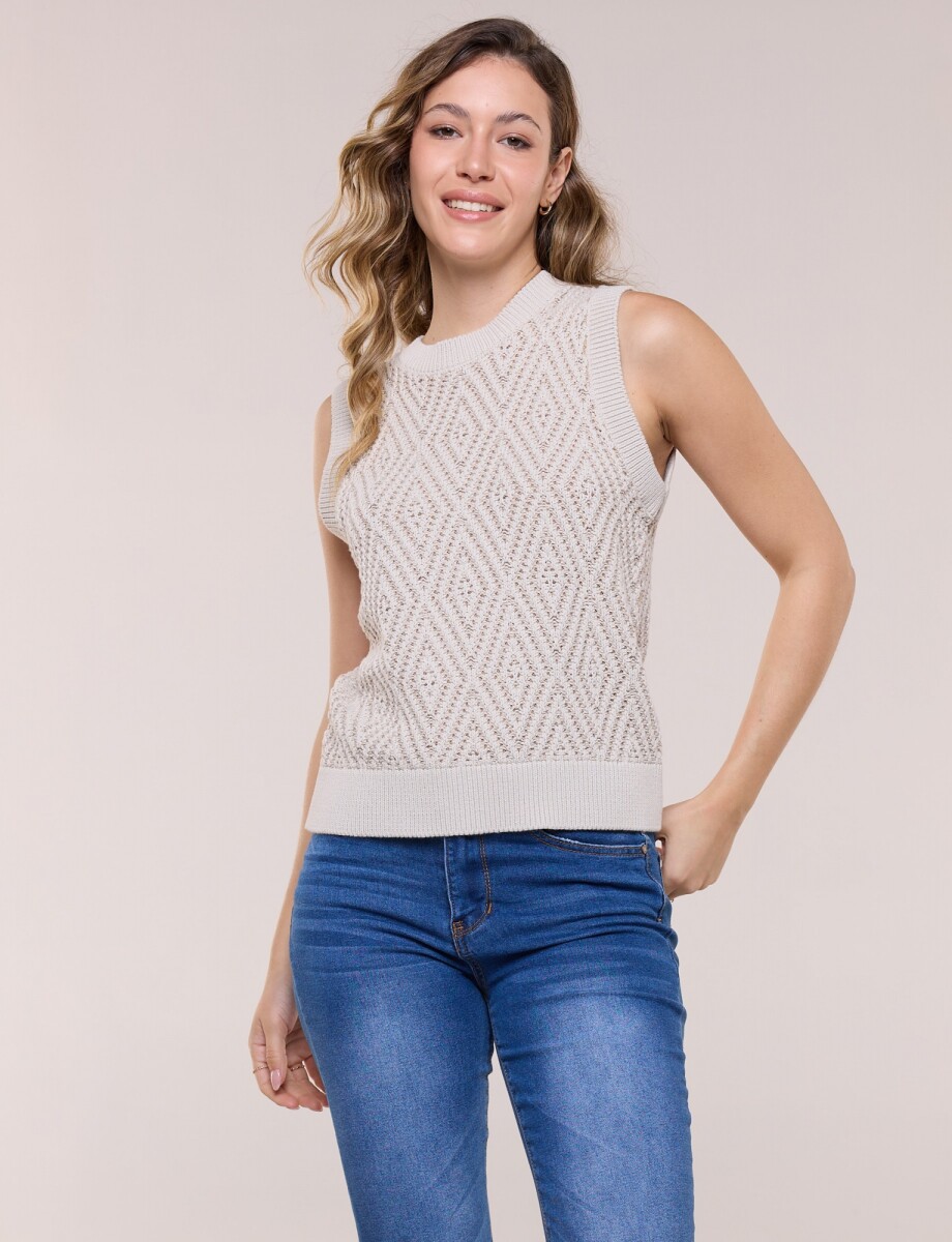 Chaleco Tejido Calado - Beige/multi 