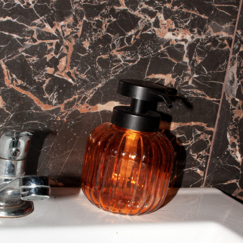 Dispensador de jabón vidrio naranja