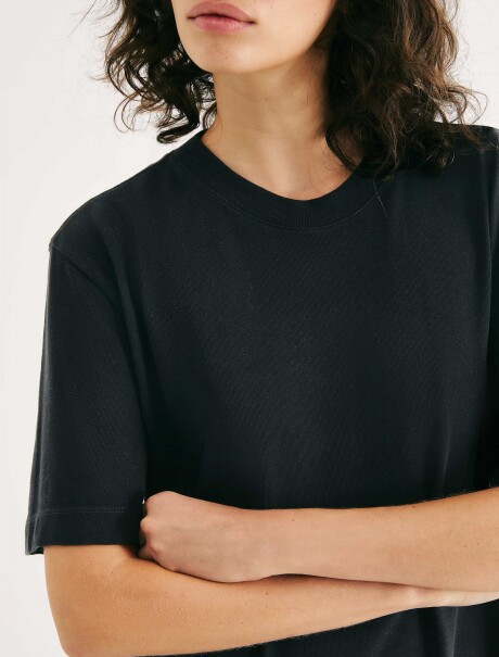 VESTIDO BÁSICO MANGA CORTA CON TEXTURA NEGRO