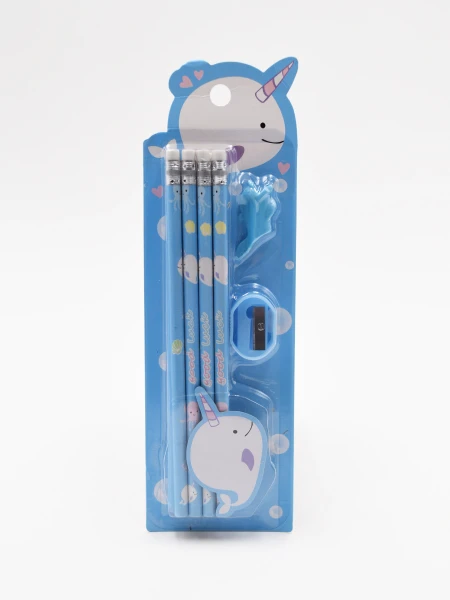 LAPIZ SET 6 PIEZAS C/GOMA Y SACAPUNTAS CELESTE