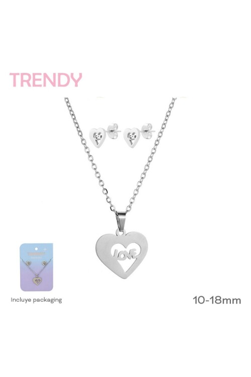 Set collar y caravanas love Plateado