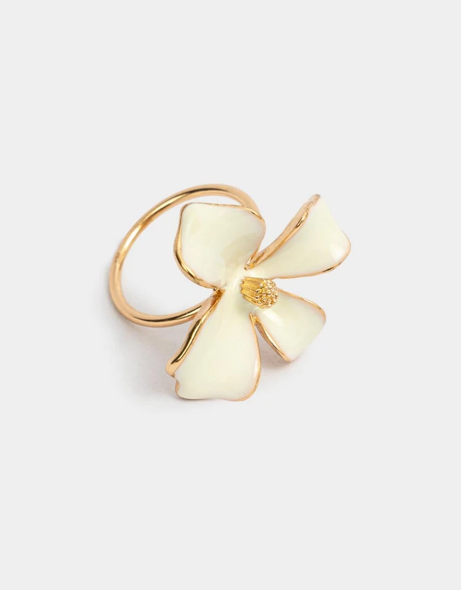 Anillos Medianos y Grandes Con flores Anillo Esmaltado - Dorado