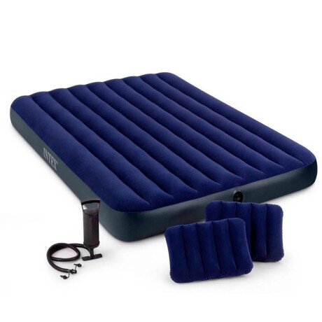 Colchón Inflable Intex 2p Camping +almohada +inflador azul