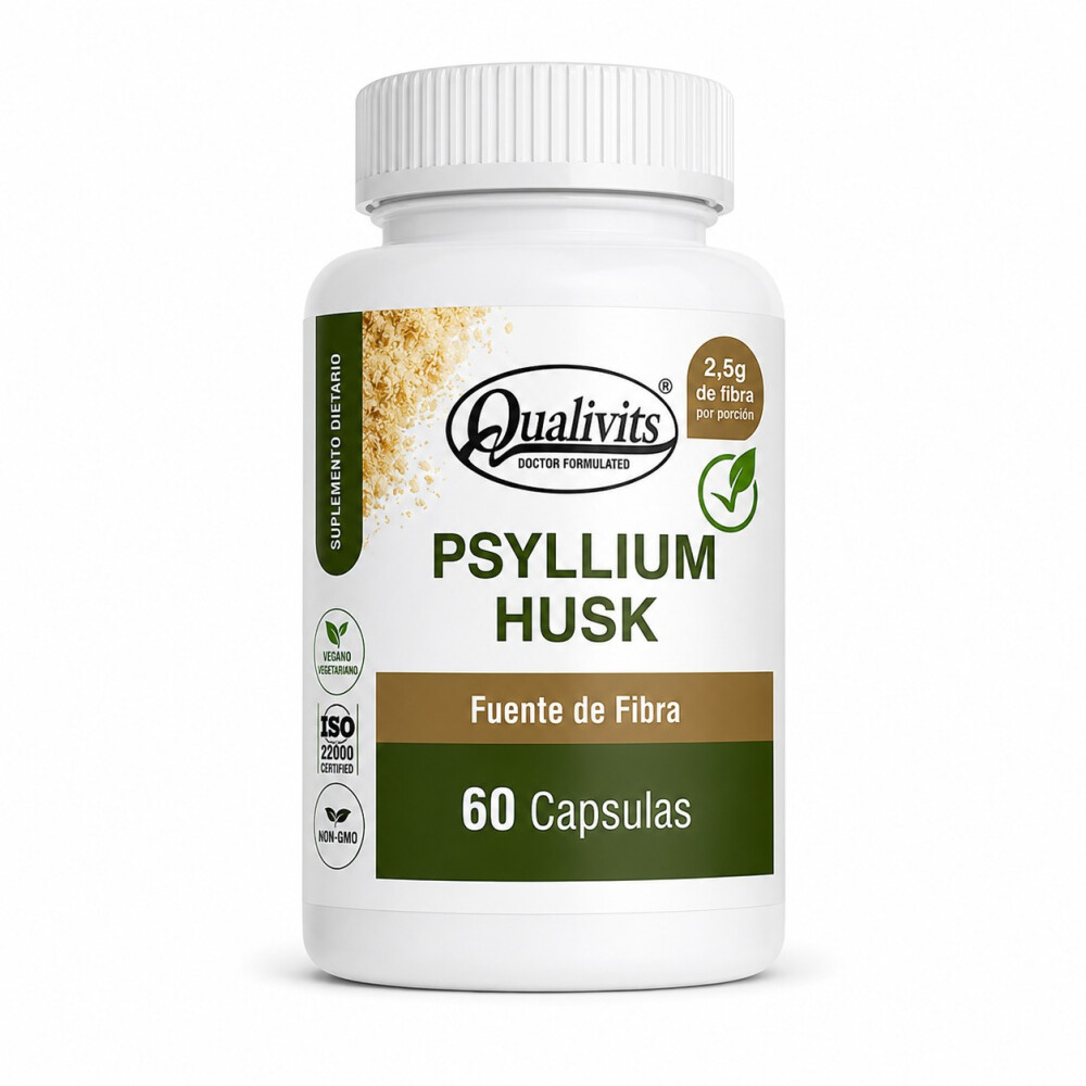 Psyllium Husk | Fibra Natural para la Salud Digestiva | 60 Cápsulas - Qualivits Psyllium Husk | Fibra Natural para la Salud Digestiva | 60 Cápsulas - Qualivits
