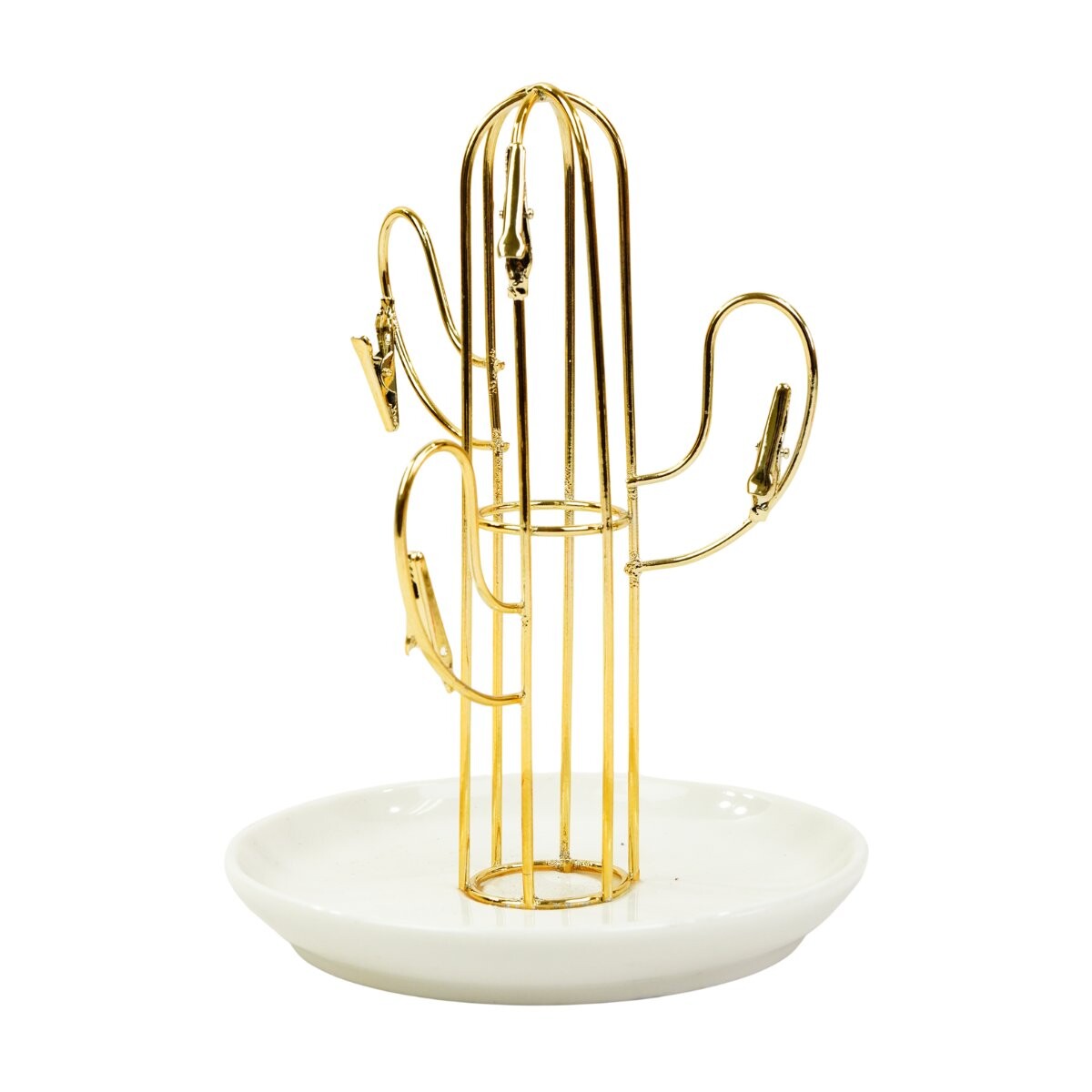 Alhajero cactus de metal dorado con base de ceramica 