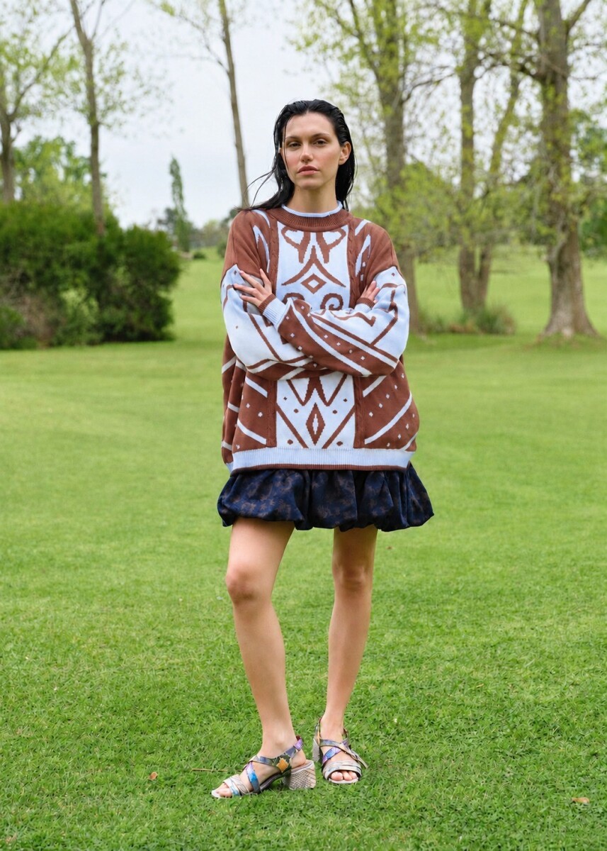 Scrollwork Sweater - Celeste / Chocolate 