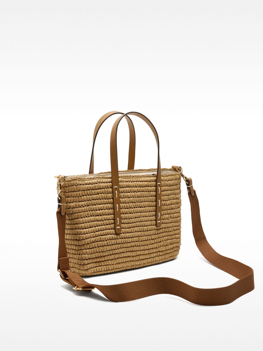Bolso Tote Con Efecto Rafia Y Colgante L natural