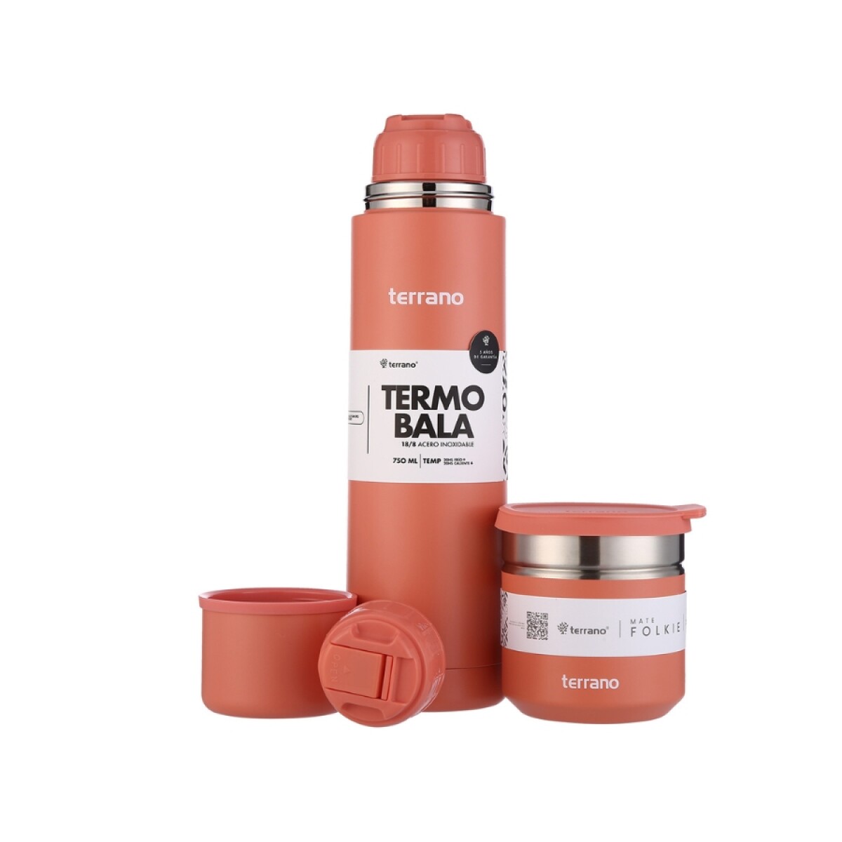 Kit termo 750ml bala + mate folkie coral 