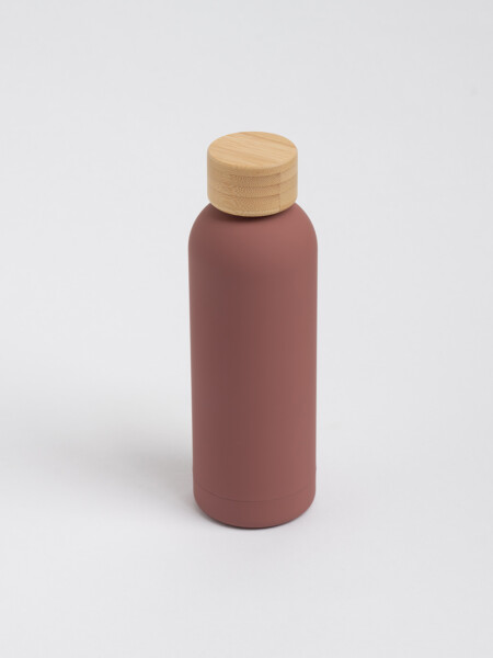 Botella acero chica con tapa de madera 500ML Bordo
