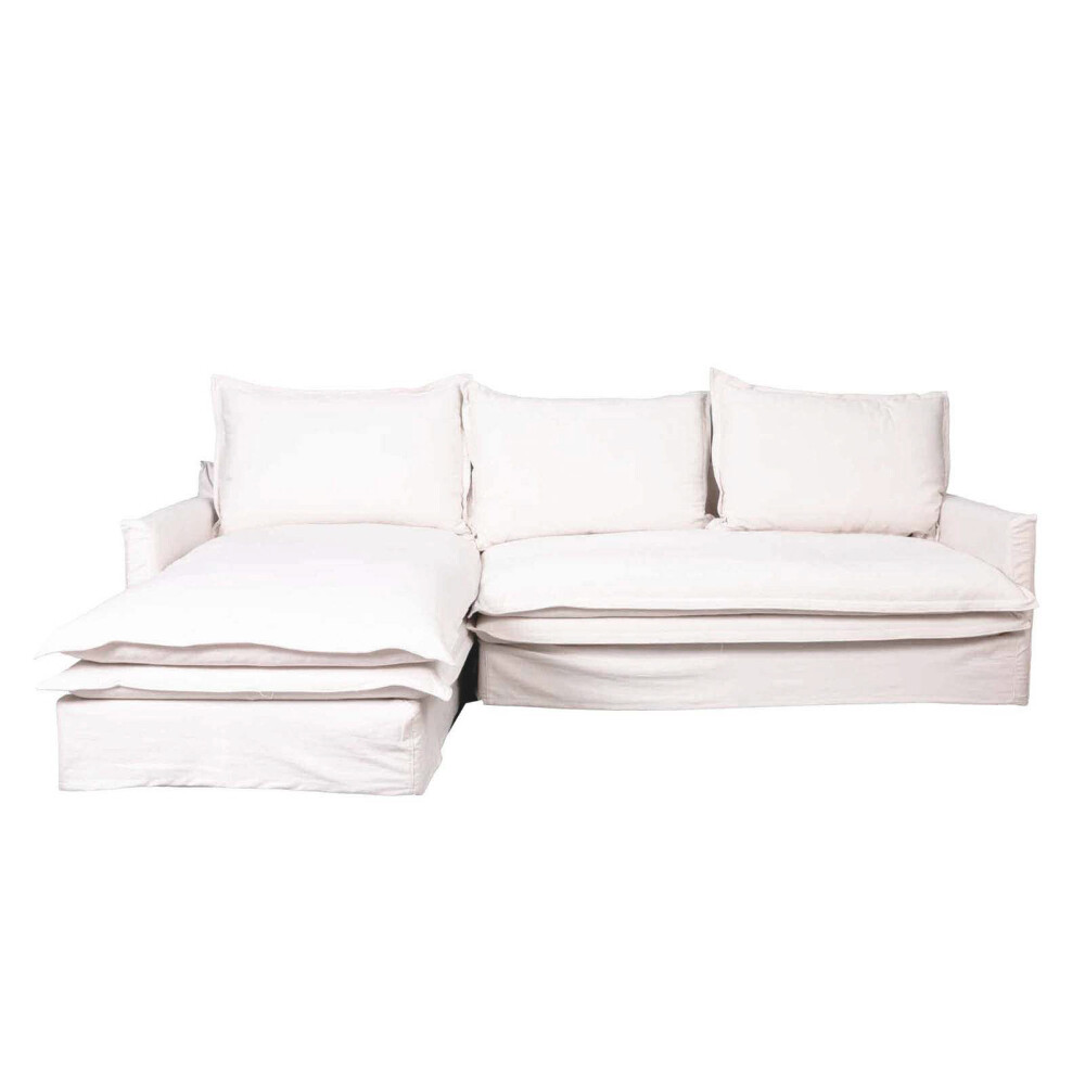 SOFA C/CHAISE 4 CUERPOS TELA BLANCO ALASKA IZQUIERDO